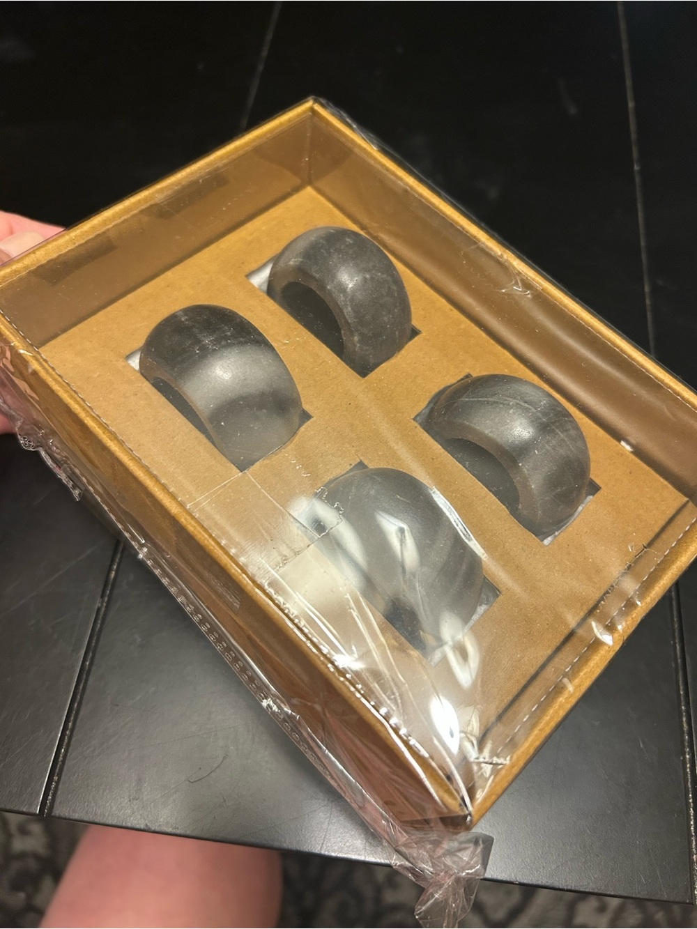 New in box set of gray marble napkin rings